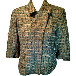 Coldwater Creek Green & Copper Metallic Asymmetrical Blazer Jacket Size P10 Zip